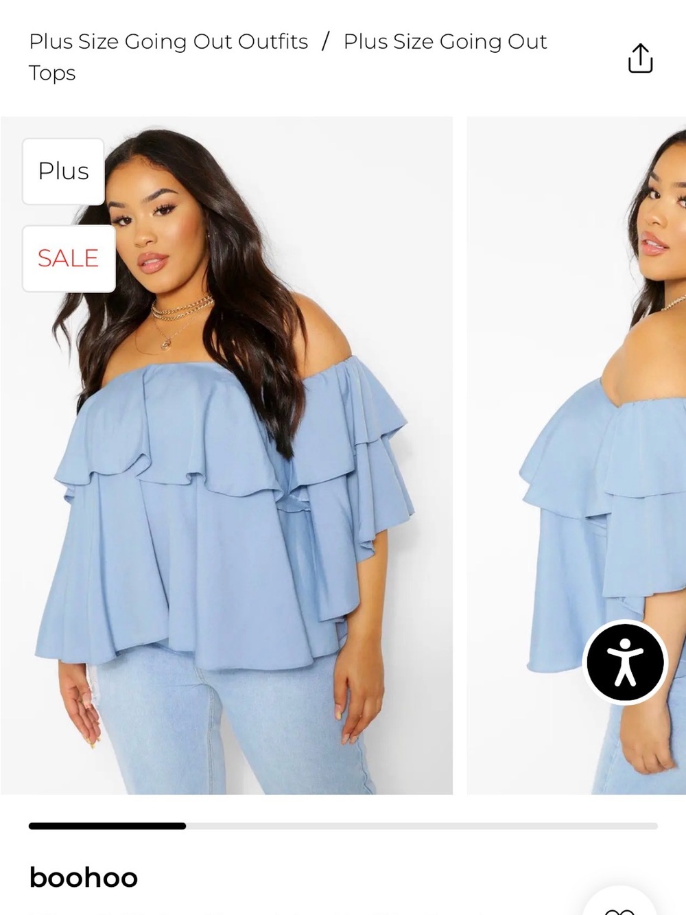 Boohoo Light Blue Plus Off-Shoulder Ruffle Blouse